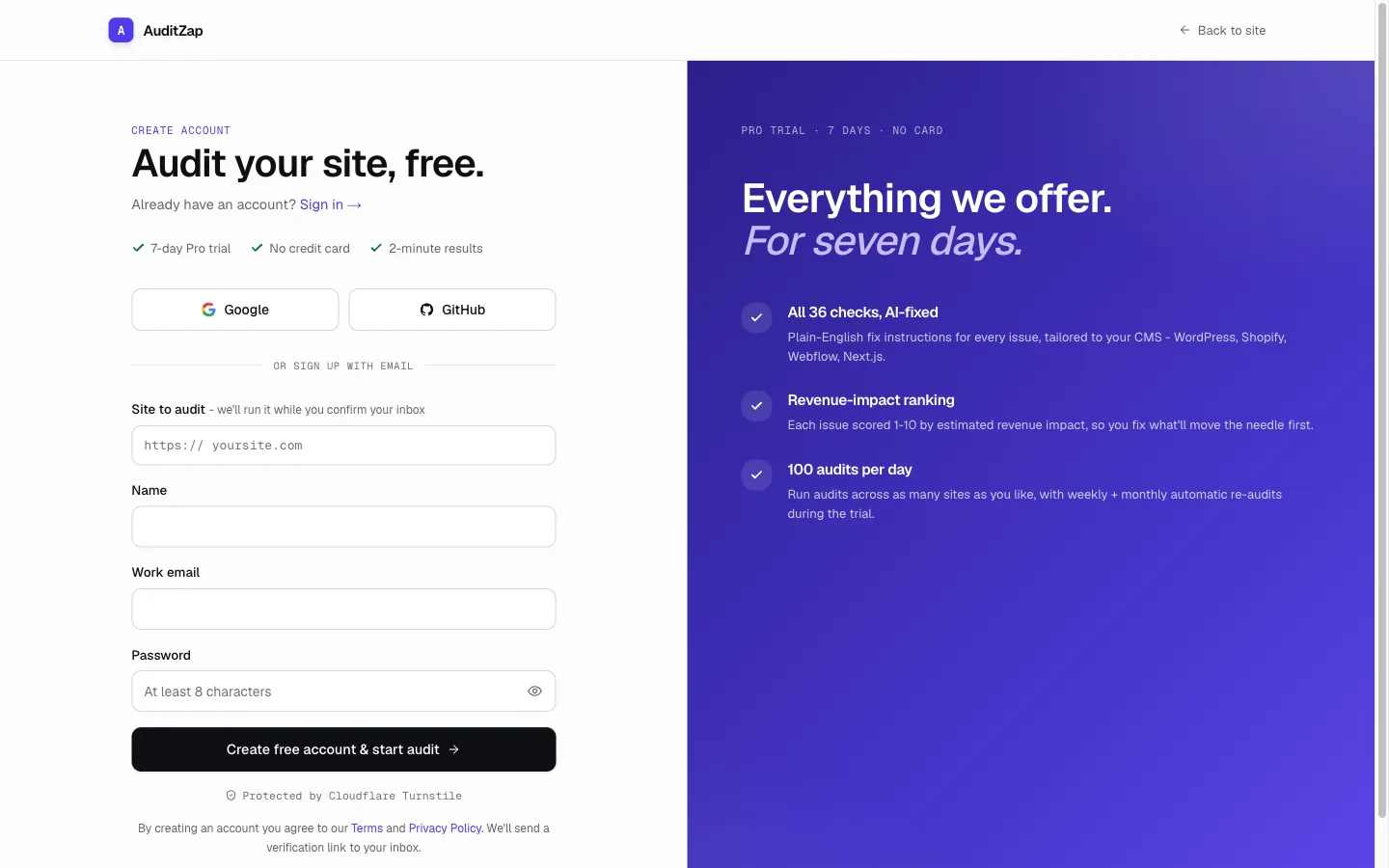 The redesigned sign-up screen